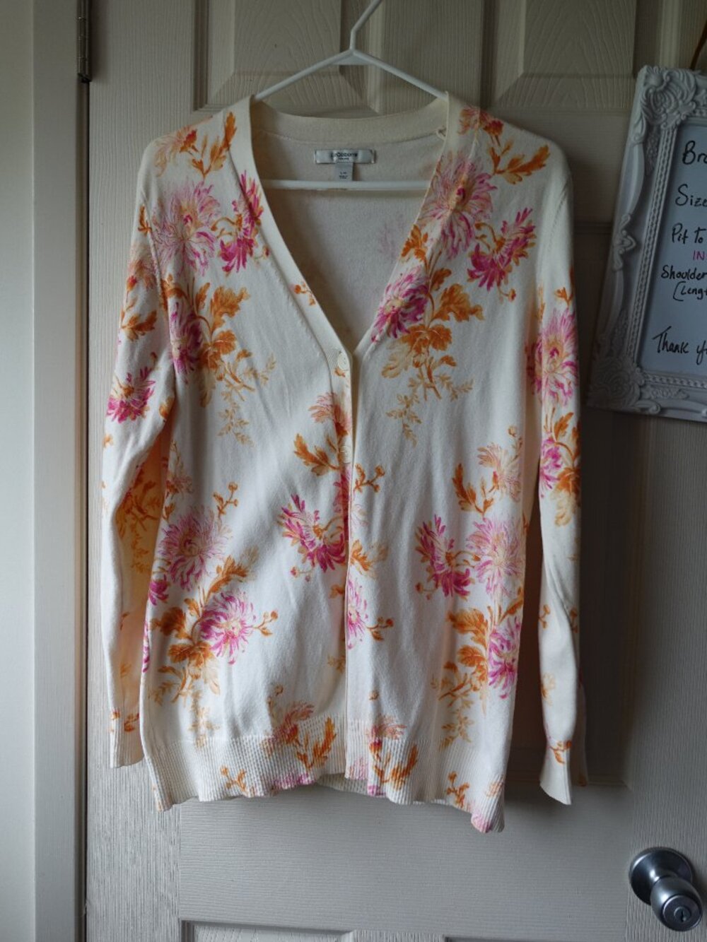 Liz Claiborne Cream Cardigan with Pink & Gold Floral Print